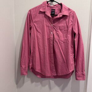 Gap Cotton Button-Up Perfect Shirt Pink M